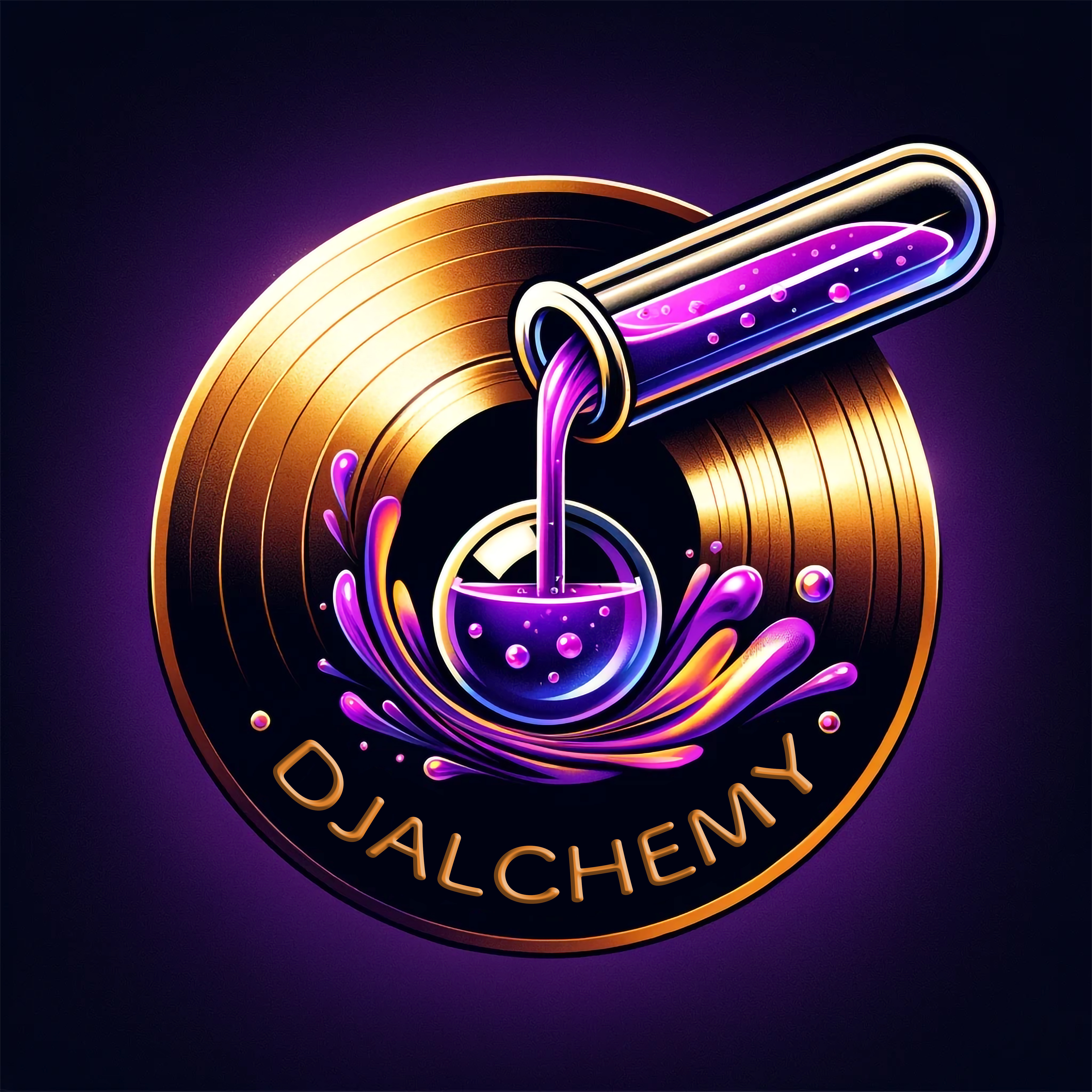 DJAlchemy — gold vinyl record with a purple alchemy flask